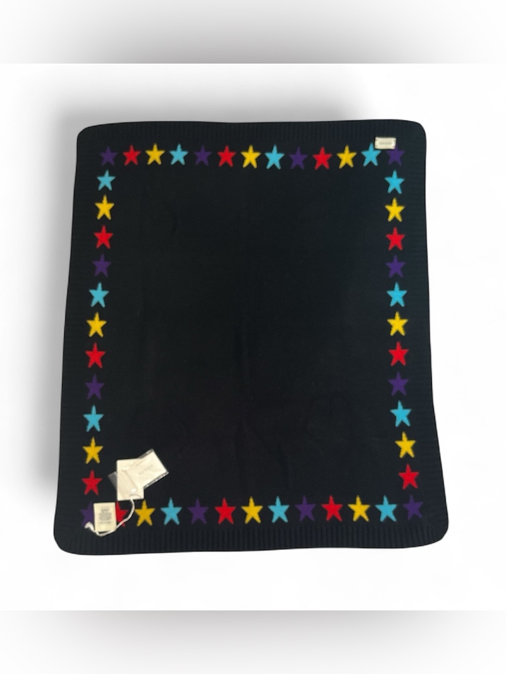 NWT Gucci Plaid Starry 100% Wool Scarf Black Multicolor Star Shawl 80x80cm Cozy